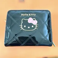 【美品】Hello Kitty 二つ折り財布 ブラックエナメル