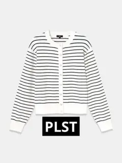 PLST UVカット　レーヨンブレンドメタルボタンカーディガン　ボーダー