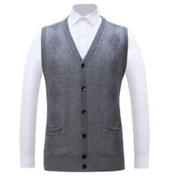 新品　セーター　カーディガン　ベスト　メンズ　袖なし　ウール　薄グレー　XL