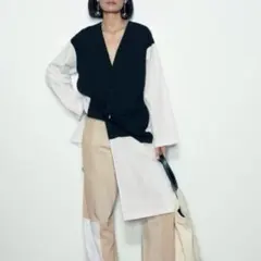 極美品＊ZARA コントラスト シャツワンピース レイヤード　M