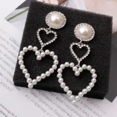 ハート ピアス パール ラインストーン 韓国風 上品 揺れる 可愛い