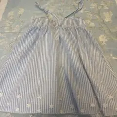 水色と白のストライプ ノースリーブワンピース 130