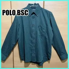 古着 POLO ビエラストライプボタンダウンシャツ Lサイズ グリーン 刺繍ロゴのサムネイル
