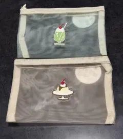 セリア メッシュポーチ クリームソーダ プリンアラモード 喫茶 刺繍②