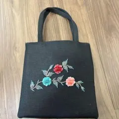 COCUE 花刺繍 ハンドバッグ 黒