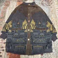90s〜　ヴィンテージ　コート　アート　ニット素材　本革　芸術　ウールのサムネイル