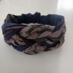 クロスターバンヘアバンド(編み込みタイプ）猫(*ΦωΦ*)柄ブラウン➕バイカラー
