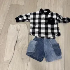 子供服セット 黒白チェックシャツ デニムショートパンツ