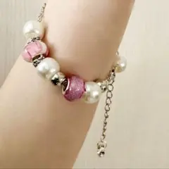 ⑩大人可愛い じゃらじゃら ブレスレット Pandora風 ハンドメイド ビーズ