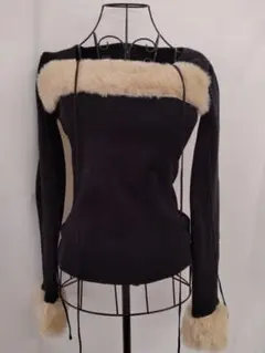 【GRL】ファーホルターネックリボンニットトップス