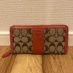 coach コーチ　シグネチャー　財布　長財布　ラウンドファスナー　ベージュ　赤