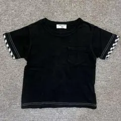 コムサ　黒のチェック柄袖Tシャツ 100cmのサムネイル