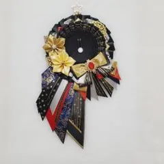 【オーダー】 痛ロゼット ゴールド × 青 × 黒 痛バ　リボン　カラー変更無料