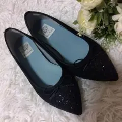 Emma Francis パンプス リボン グリッター スエード 黒 23.5