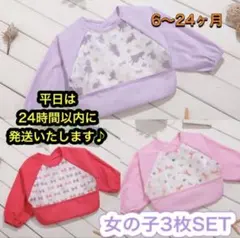 食事エプロン Aセット 女の子 6〜24 長袖 エプロン 防水 欧米 3枚