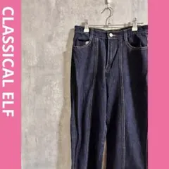 CLASSICAL ELF 最旬美脚デニム。 裾フリンジセミフレアデニムパンツ
