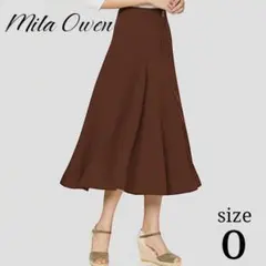 ミラオーウェン スカート フレアスカート ブラウン アシメボリューム レーヨン