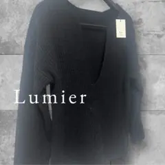 Lumier長袖ブラックニットセーターディープスキッパーネックニットプルオーバー