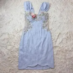 ROBE de FLEURS3Dフラワーモチーフ キャバドレス 水色 花 タイト