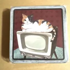 レトロ猫スクエア缶　カルディ　バレンタイン