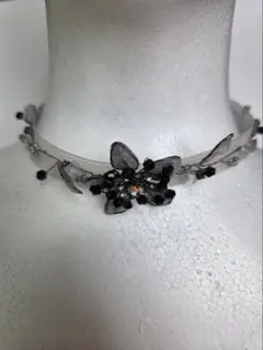 ブラック　花モチーフチョーカー