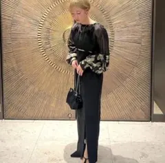 Ezick オケージョン レーストップドレス ジャガード ボレロ 結婚式 黒 金