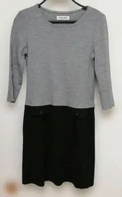 美品　mila schön 七分袖ミニニットワンピース グレー・ブラック