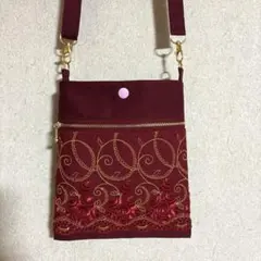 【ハンドメイド】スマホポーチ・スマホポシェット　サコッシュ　ボルドー