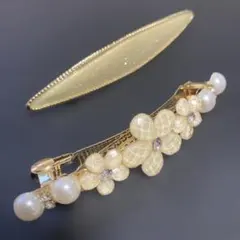 ゴールド 花 パール バンスクリップ 約10cm 2個セット