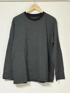 【無印良品】ボーダー柄 長袖カットソー ブラックのサムネイル