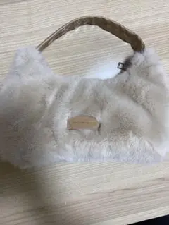 ファー ハンドバッグ クリーム色 約20cm x 10cm