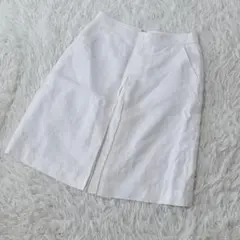【c4872】UNIQLO 膝丈スカート　ホワイト　タイト　麻100%