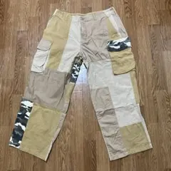 UNSTUDIED パッチワーク ベージュ カーキ 迷彩 カーゴパンツ サイズL
