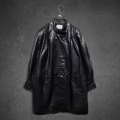ヴィンテージ 古着 レザー ダブル コート 黒 モード 牛革