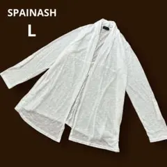 SPAINASH カーディガン 長袖 袖ロールアップ ボタンレス ホワイト L