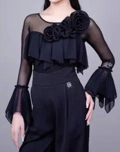 HF　社交ダンス　ブラックフリルトップス　レオダートタイプ オーダーメイド