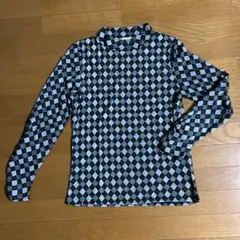 レディースハイネックTシャツ長袖アーガイル