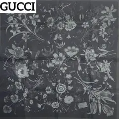 【GUCCI】グッチ スカーフ ハンカチ 花柄 コットン シルク ブラックのサムネイル