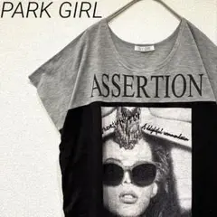 PARK GIRL Tシャツ クルーネック ボックスプリント ゆったり 薄手