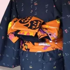 【オークション！】半巾帯　オレンジハロウィン柄と黒地　兵児帯　浴衣帯　綿