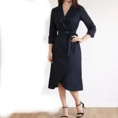 【Max Mara】ネイビーワンピ セレモニー対応(美シルエット,ベルト付き) Max Mara】ネイビーワンピ セレモニー対応(美シルエット,ベルト付き