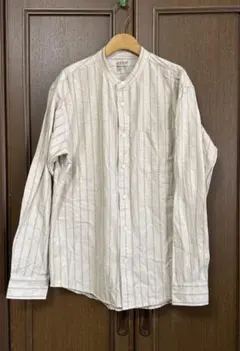 無印良品　洗いざらしオックススタンドカラー　長袖シャツ　L ストライプ