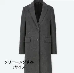 美品　ユニクロ グレー チェック柄 カシミヤ混チェスターコート