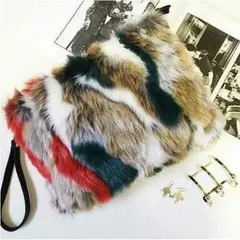 最終処分セール　 2way ミックスファークラッチ&ショルダーバッグ