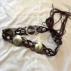 【長さ170センチ】ボヘミアンスタイル　マクラメ　貝殻ロングベルト