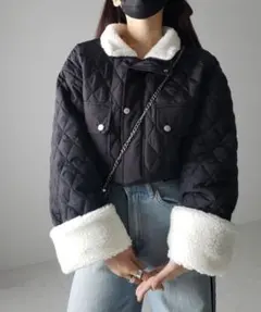 ミームセレクト ハイネックボアキルティングショートブルゾン