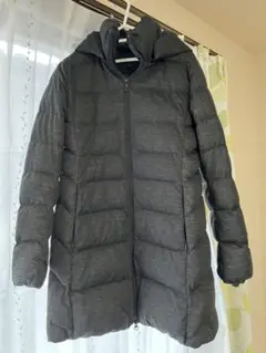 ダークグレー フード付き ロングダウンジャケット Lサイズ