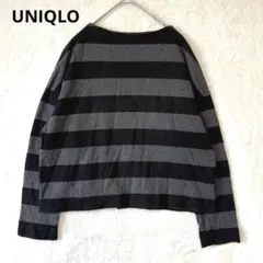 UNIQLO ユニクロ／カットソー M 長袖 モックネック ボーダー コットン