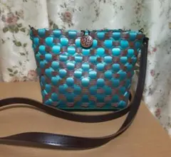 ハンドメイド ショルダーバッグ 青と茶色のポシェット