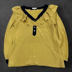 Yves Saint Laurent ドット柄 シルク フリルブラウス 36のサムネイル